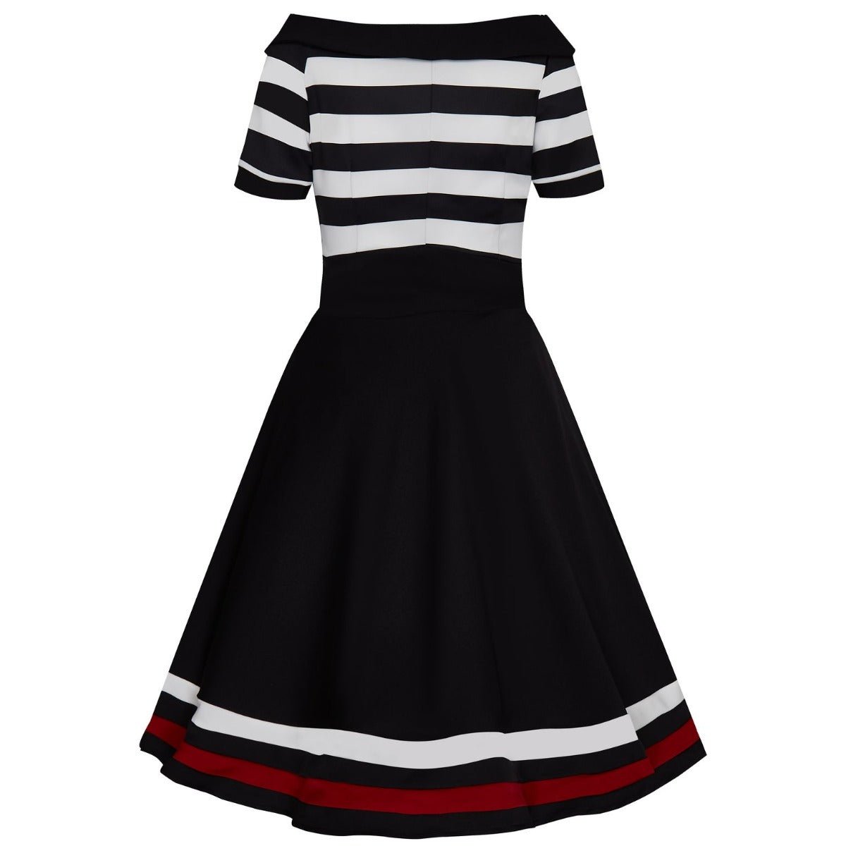 Darlene Nautical Short Sleeve Swing Dress in Black-White-Red