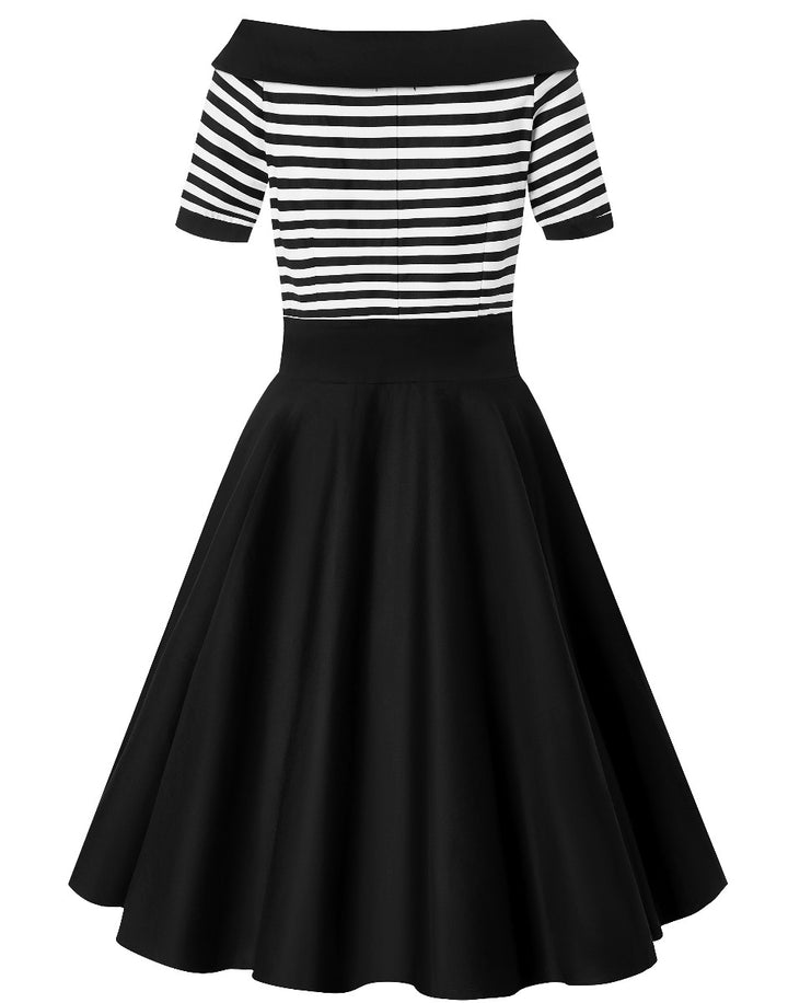 Darlene Nautical Black/White Striped Sleeved Dress