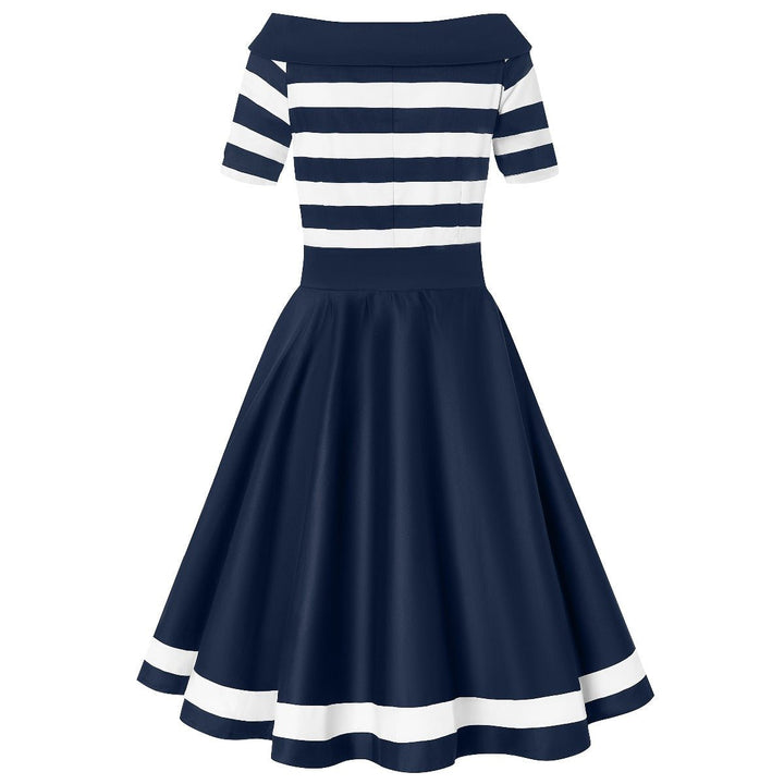 Darlene Nautical Navy Blue White Striped Swing Dress