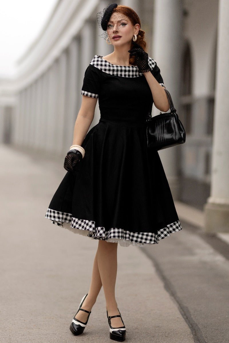 Woman's Retro Swing Dress in Black and White Check