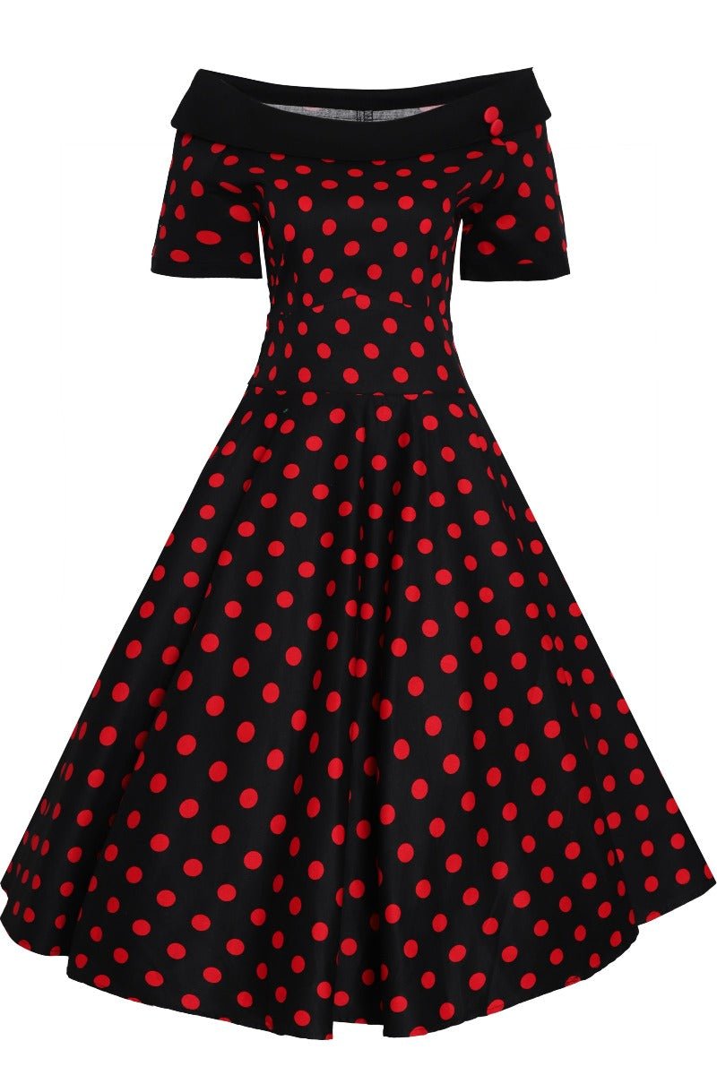 Black & Red Polka Dot 1950's Swing Dress