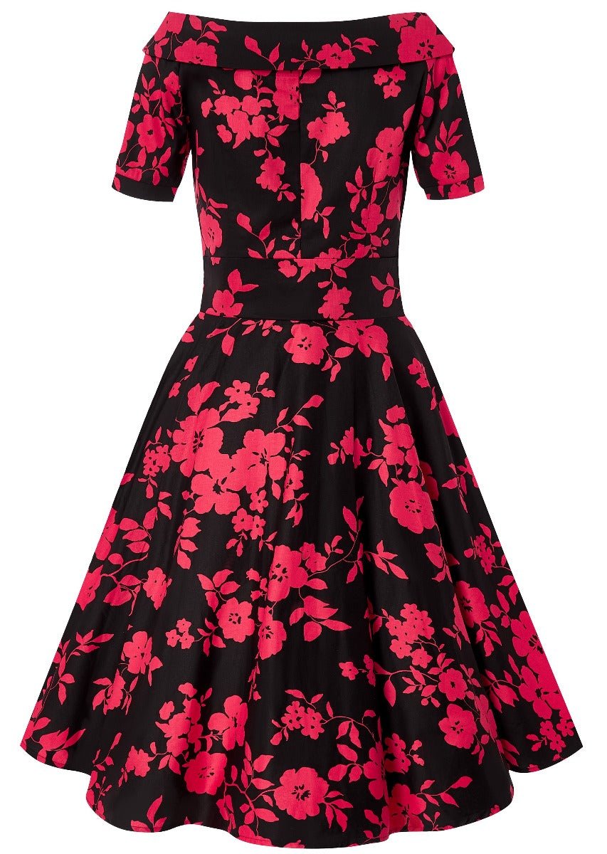 Darlene Retro Floral Swing Dress in Black Red