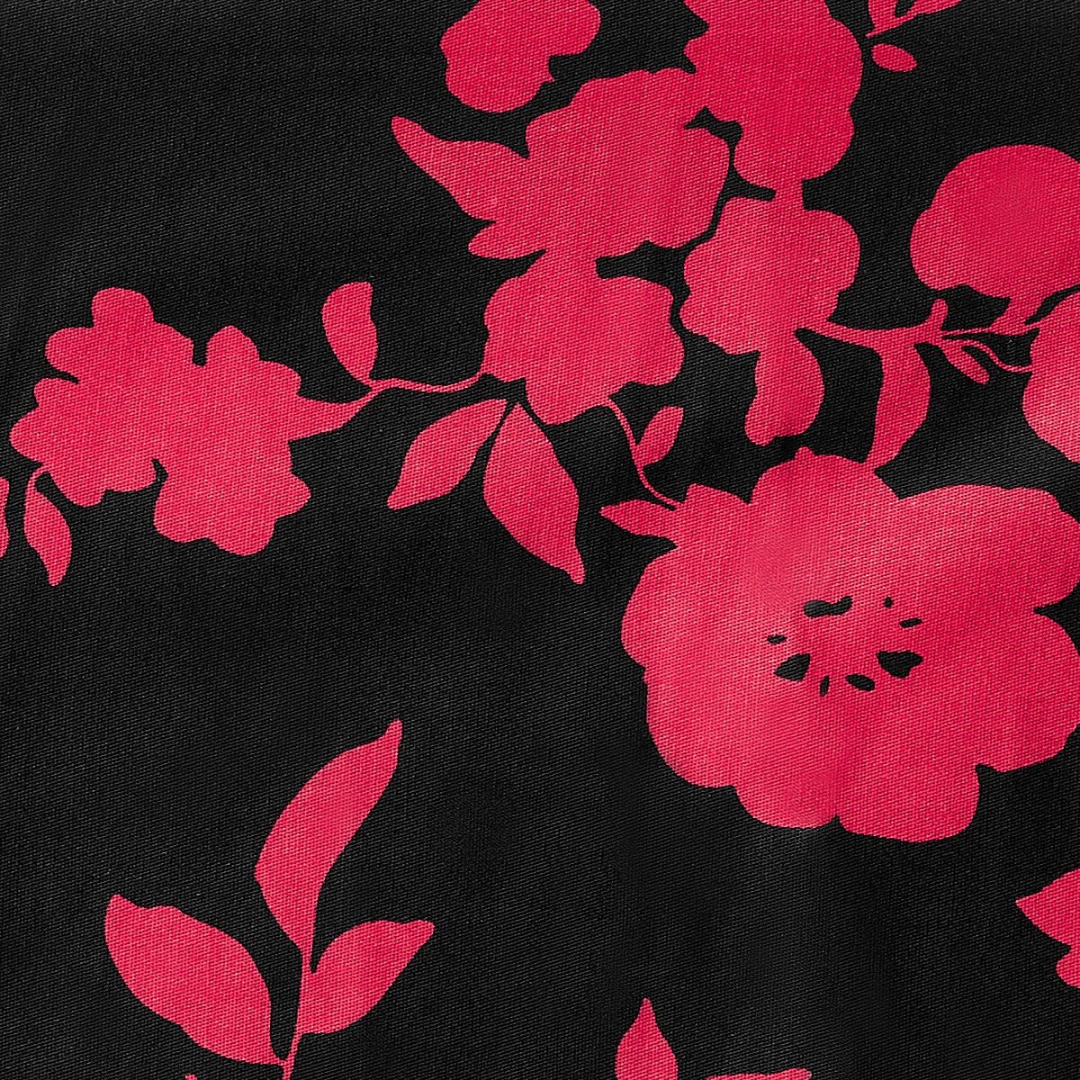 black fabric, with red floral print