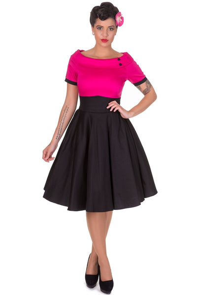 Darlene Retro Full Circle Swing Dress in Hot Pink-Black