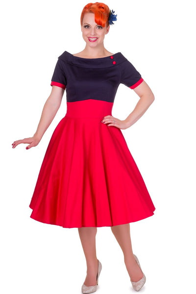 Darlene Retro Full Circle Swing Dress in Navy Blue-Red