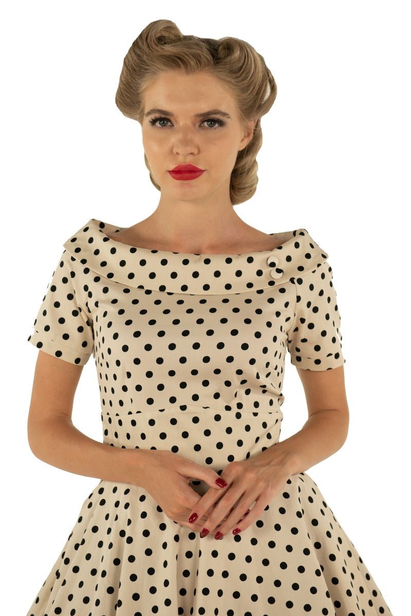 Retro Polka Dot Swing Dress in Beige