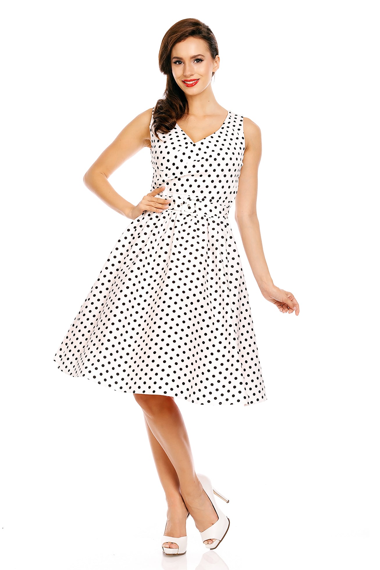 Crossover Bust Polka Dot Swing Dress