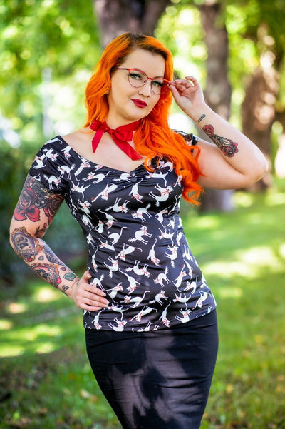 Quirky Off Shoulder Black Cat Top