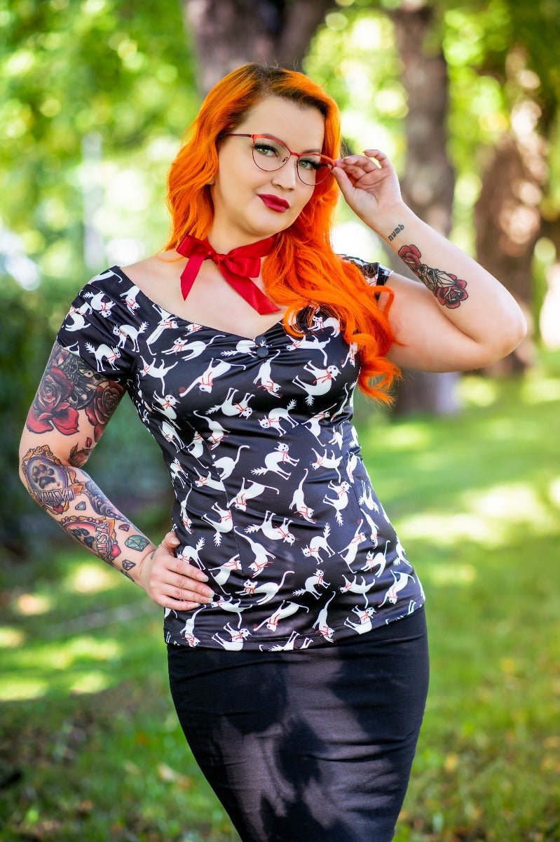 Quirky Off Shoulder Black Cat Top