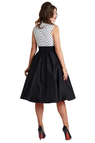 Model wearing the Lisa shirt top fit and flare dress, back view