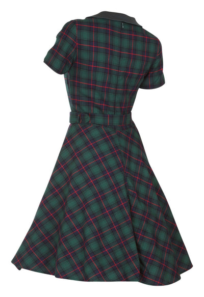 Evelyn Retro Check Swing Dress in Green, back view