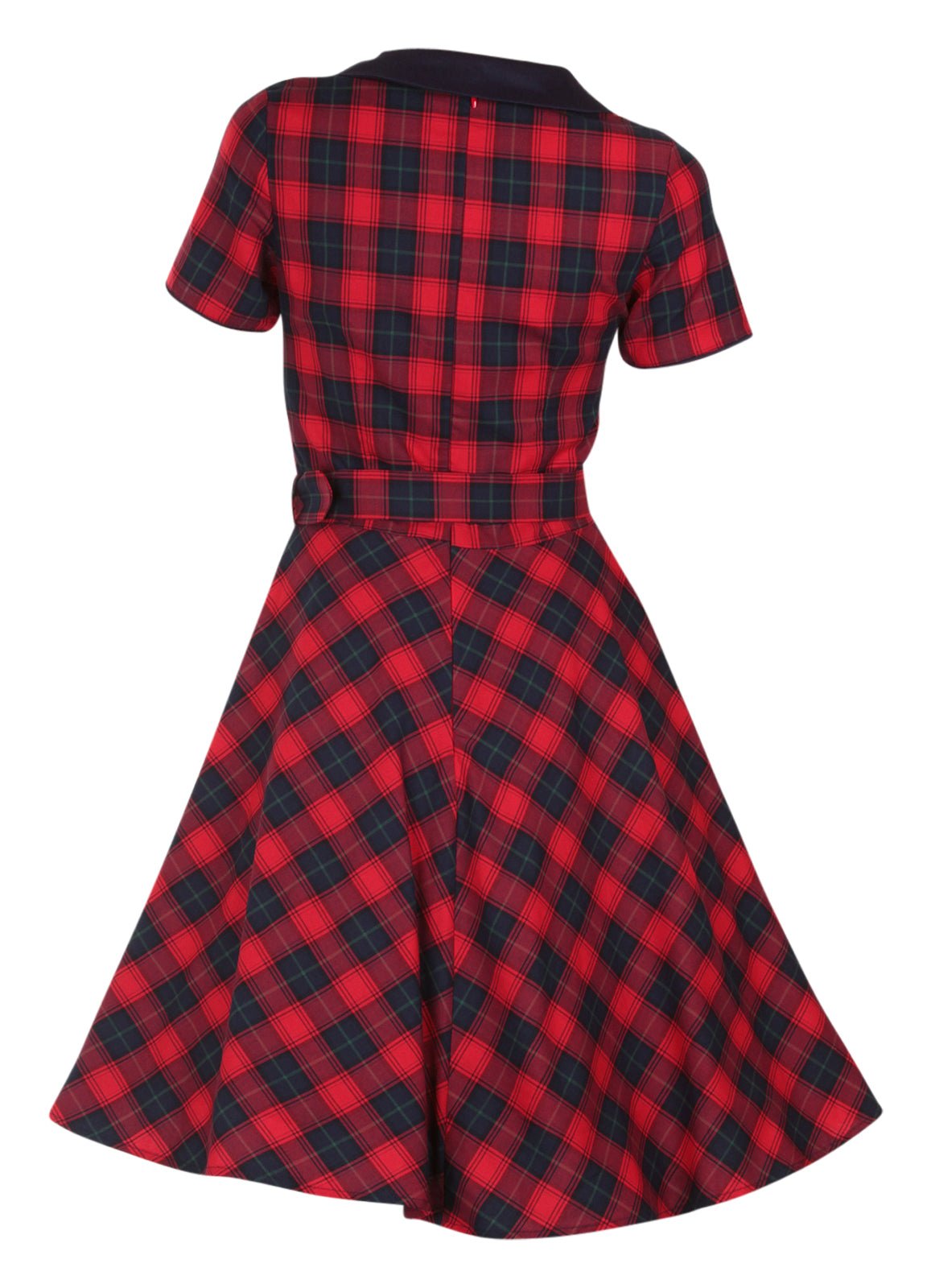 Evelyn Retro Check Swing Dress in Red/Blue, back view