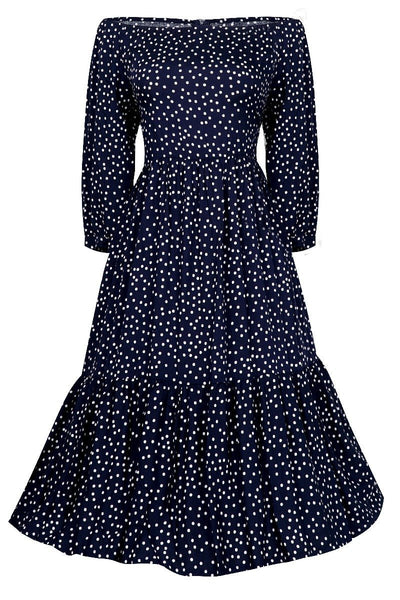 Sonia Floaty Day Dress in Navy & White Polka Dots
