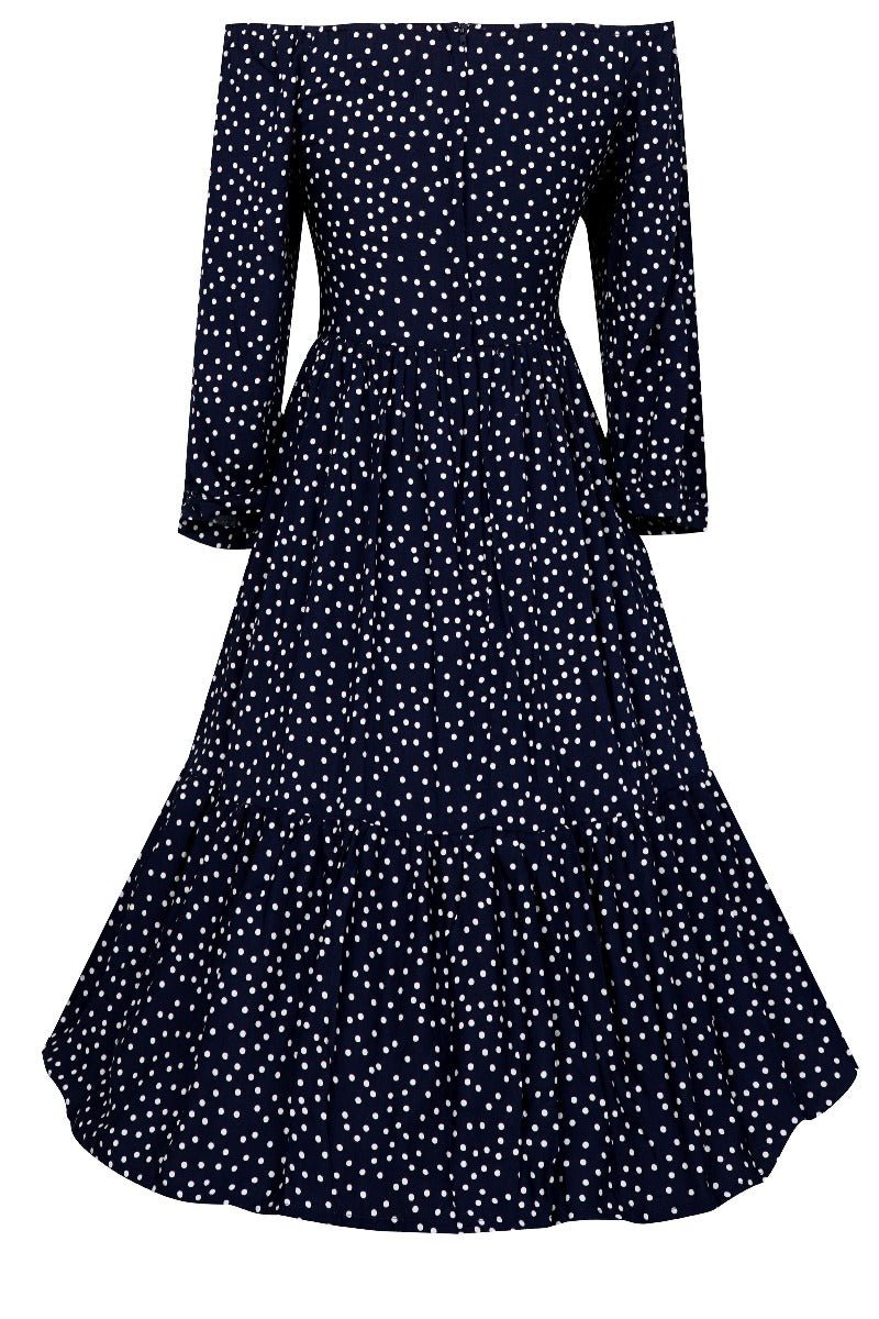 Sonia Floaty Day Dress in Navy & White Polka Dots