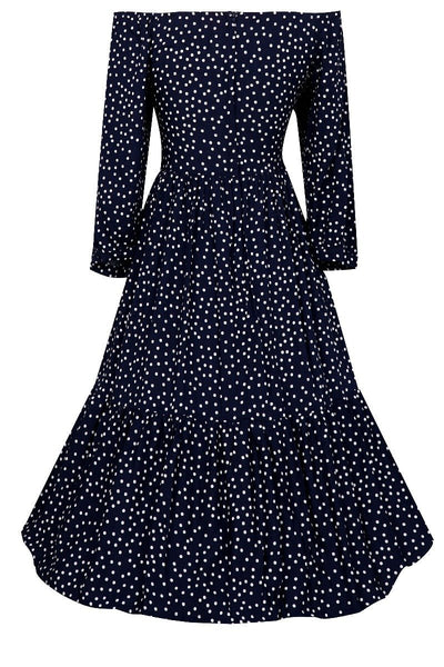 Sonia Floaty Day Dress in Navy & White Polka Dots