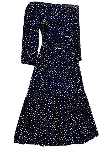 Sonia Floaty Day Dress in Navy & White Polka Dots