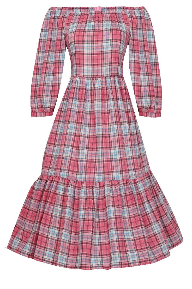 Sonia Floaty Day Dress in Pink Tartan