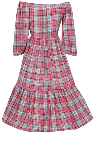 Sonia Floaty Day Dress in Pink Tartan