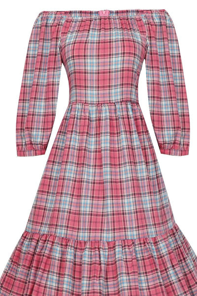 Sonia Floaty Day Dress in Pink Tartan