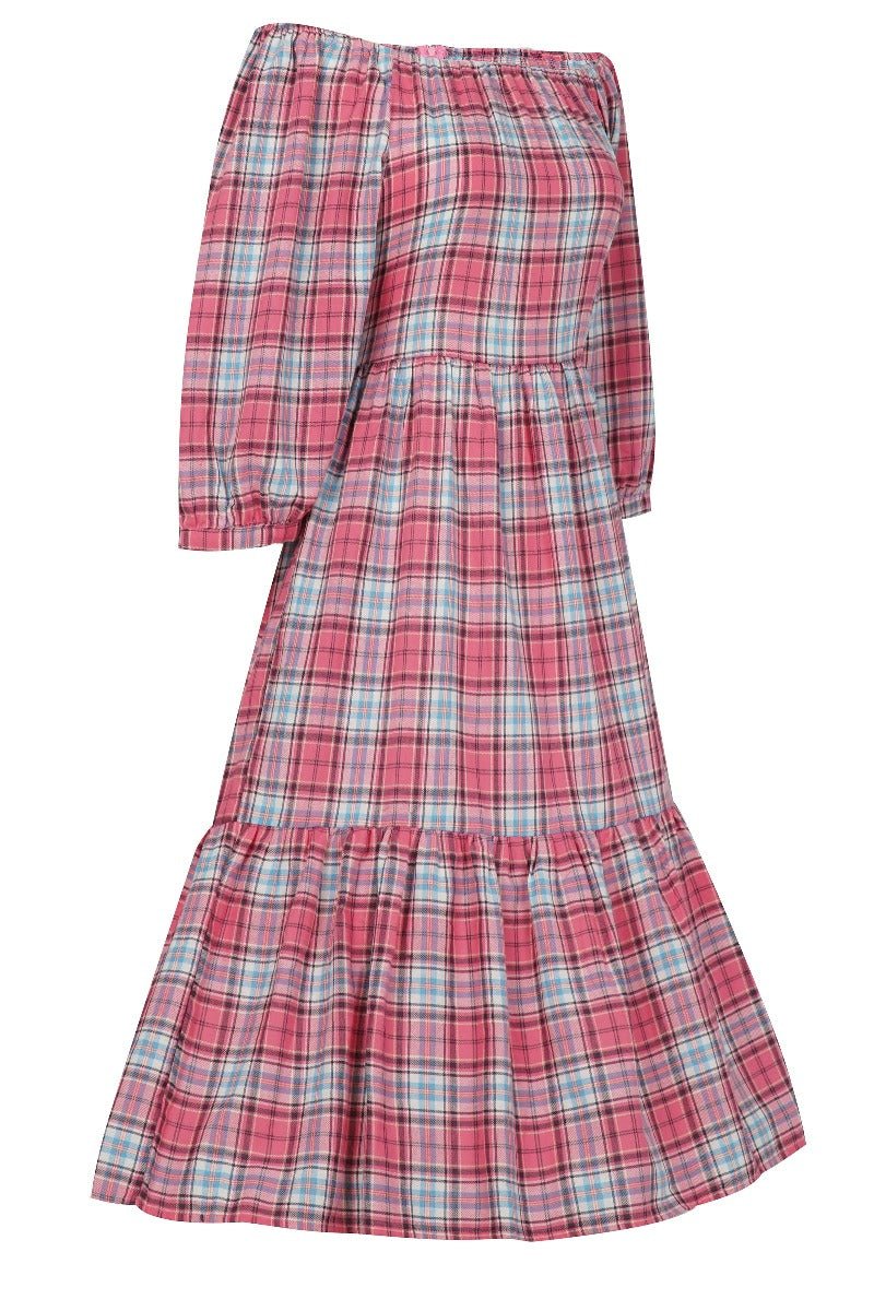 Sonia Floaty Day Dress in Pink Tartan