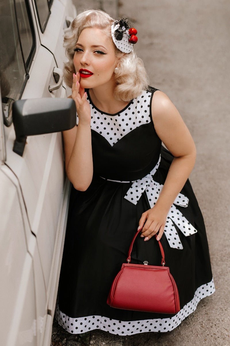 Women's Elizabeth VINTAGE INSPIRED Swing Dress in Black & White Polka 