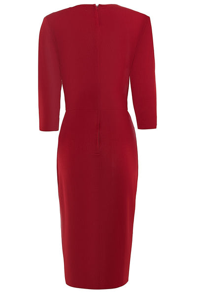 Harper wrap over dress in burgundy red, back view