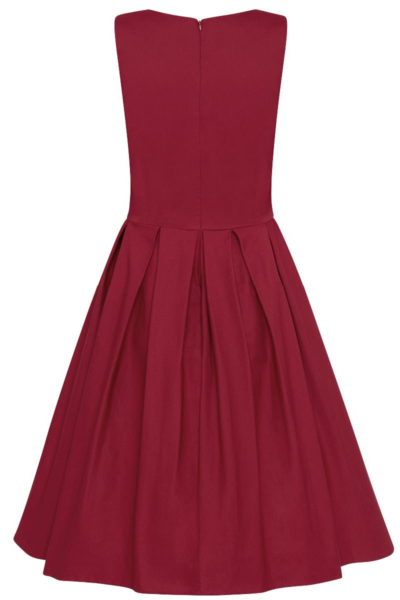 Lola Stylish 50's Retro Swing Dress With Pockets in Burgundy