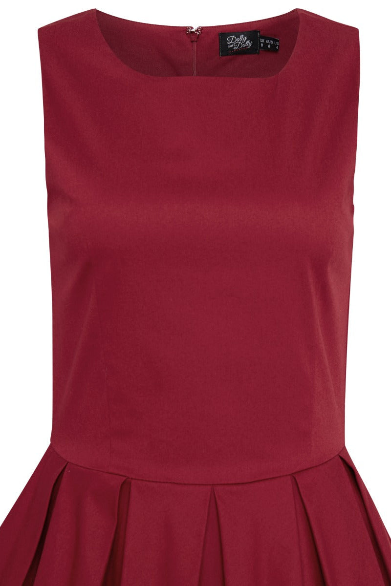 Lola Stylish 50's Retro Swing Dress With Pockets in Burgundy