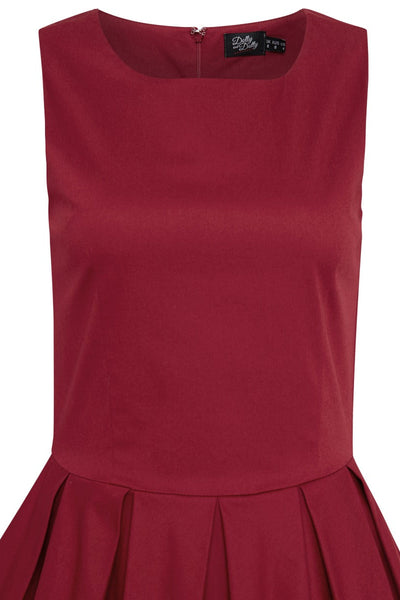 Lola Stylish 50's Retro Swing Dress With Pockets in Burgundy