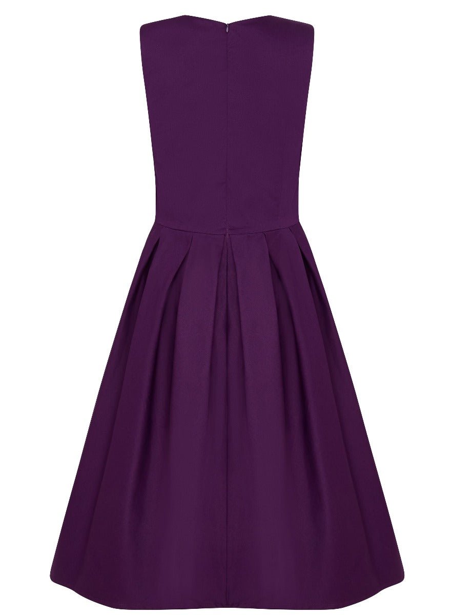 Lola Stylish 50's Retro Swing Dress With Pockets in Purple