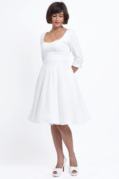 Debra  Long-Sleeved Stretchy Dress-White