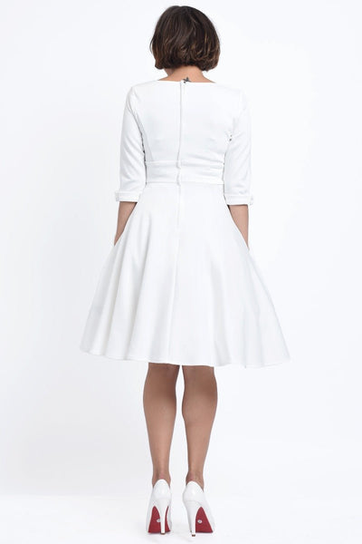 Debra  Long-Sleeved Stretchy Dress-White