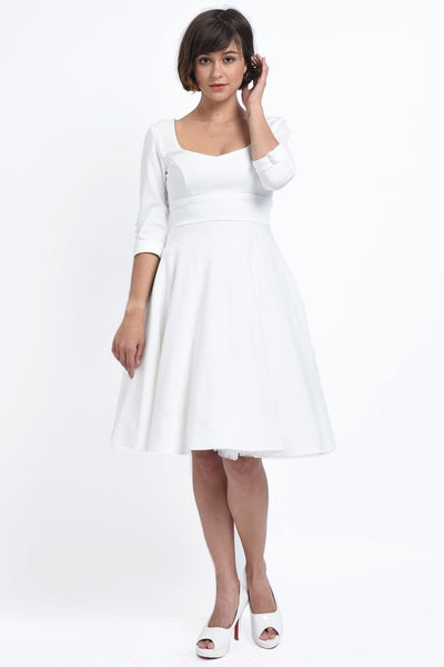 Debra  Long-Sleeved Stretchy Dress-White