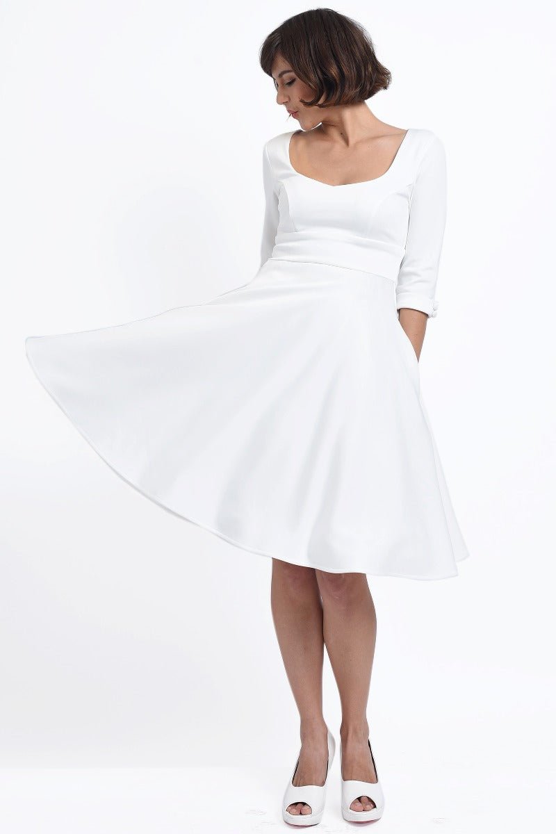Debra Long-Sleeved Stretchy Dress in White - Dolly and Dotty Debra Long-Sleeved Stretchy Dress in White - Dolly and Dotty