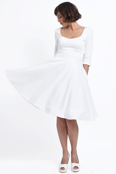 Debra  Long-Sleeved Stretchy Dress-White