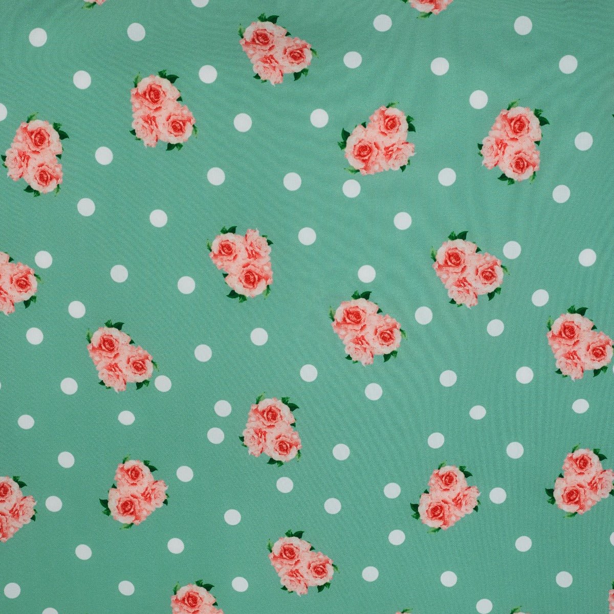 Viktoria 50s A-line Dress in Green/Pink Roses/White Dots