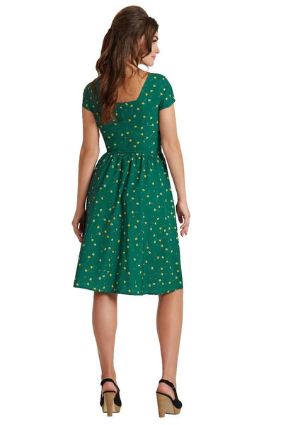 Viktoria 50s A-line Dress in Dark Green/Yellow Floral