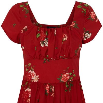 Viktoria 50s Inspired Aine Dress in Burgundy and Raising Flowers