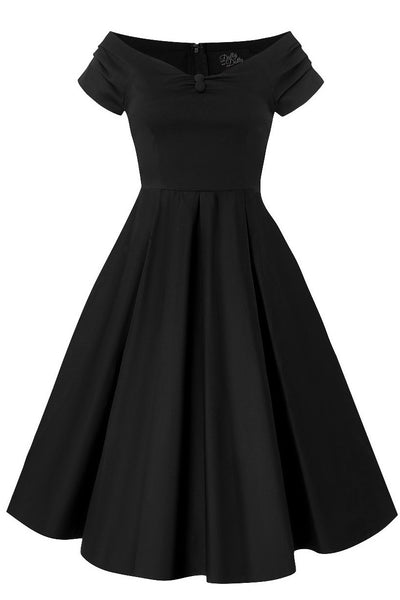 Black Lily swing dress, with short sleeves, front view