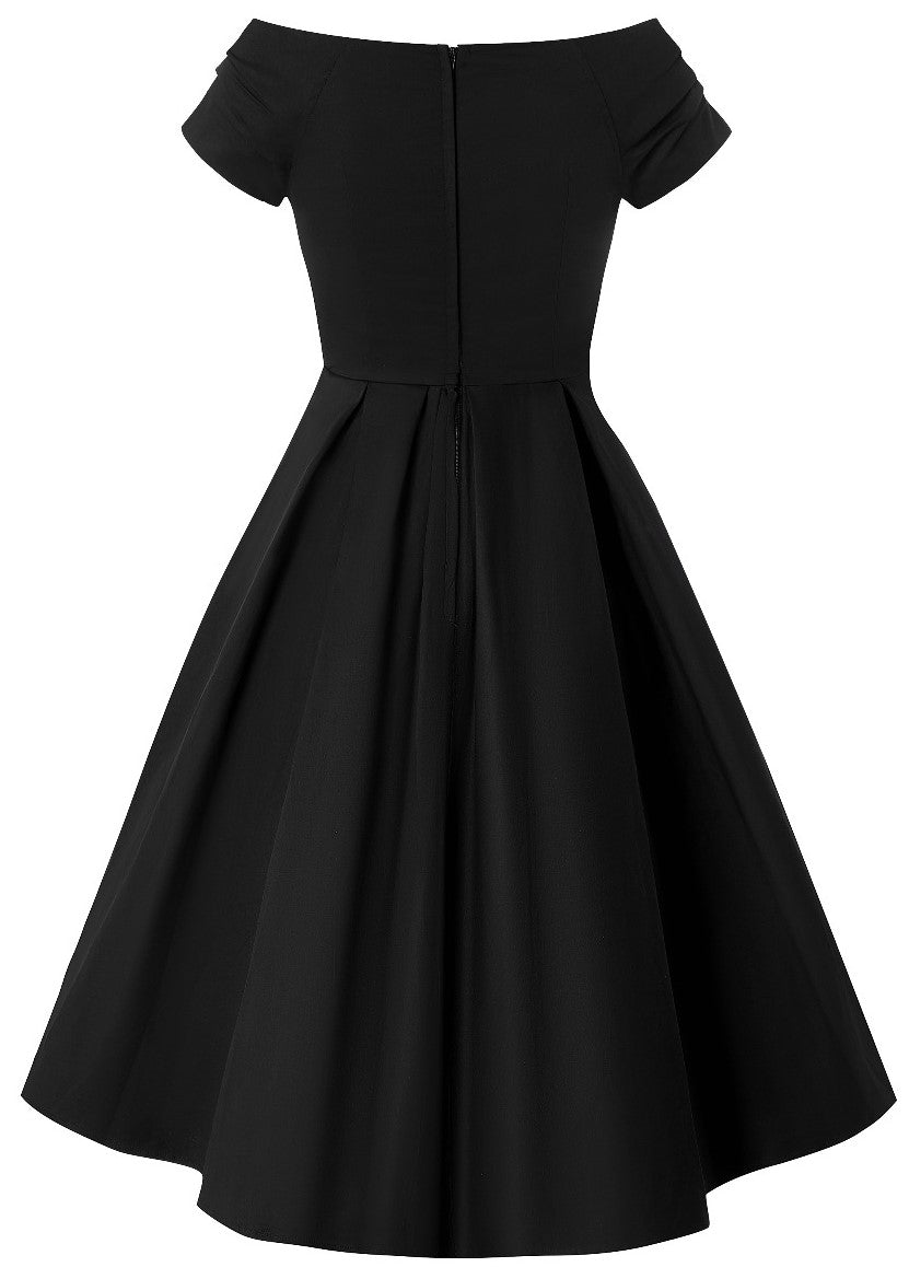 Black Lily swing dress, with short sleeves, back view