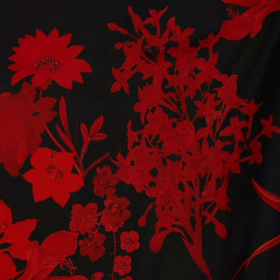 Lily Off Shoulder 50s Flower Print Evening Dress in Black and Red