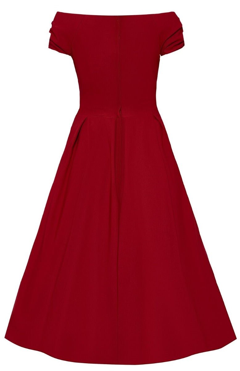 Lily Off the Shoulder 50s Style Evening Dress in Burgundy