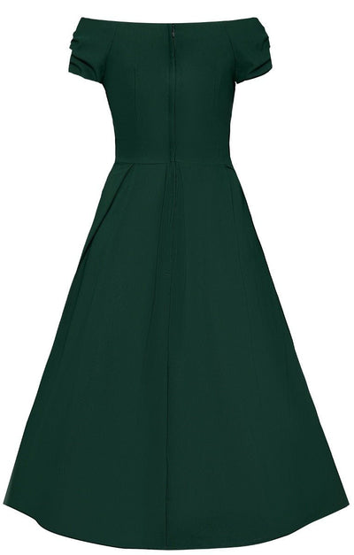 Lily Classic Off The Shoulder 50s Evening Dress in Green Blue
