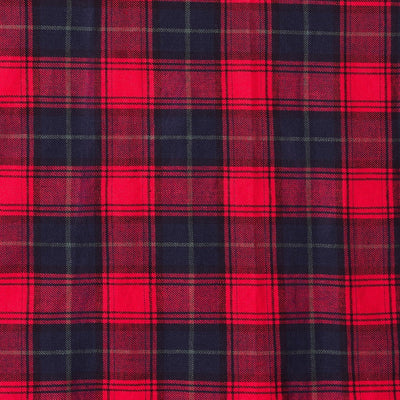red and blue tartan plaid print fabric swatch