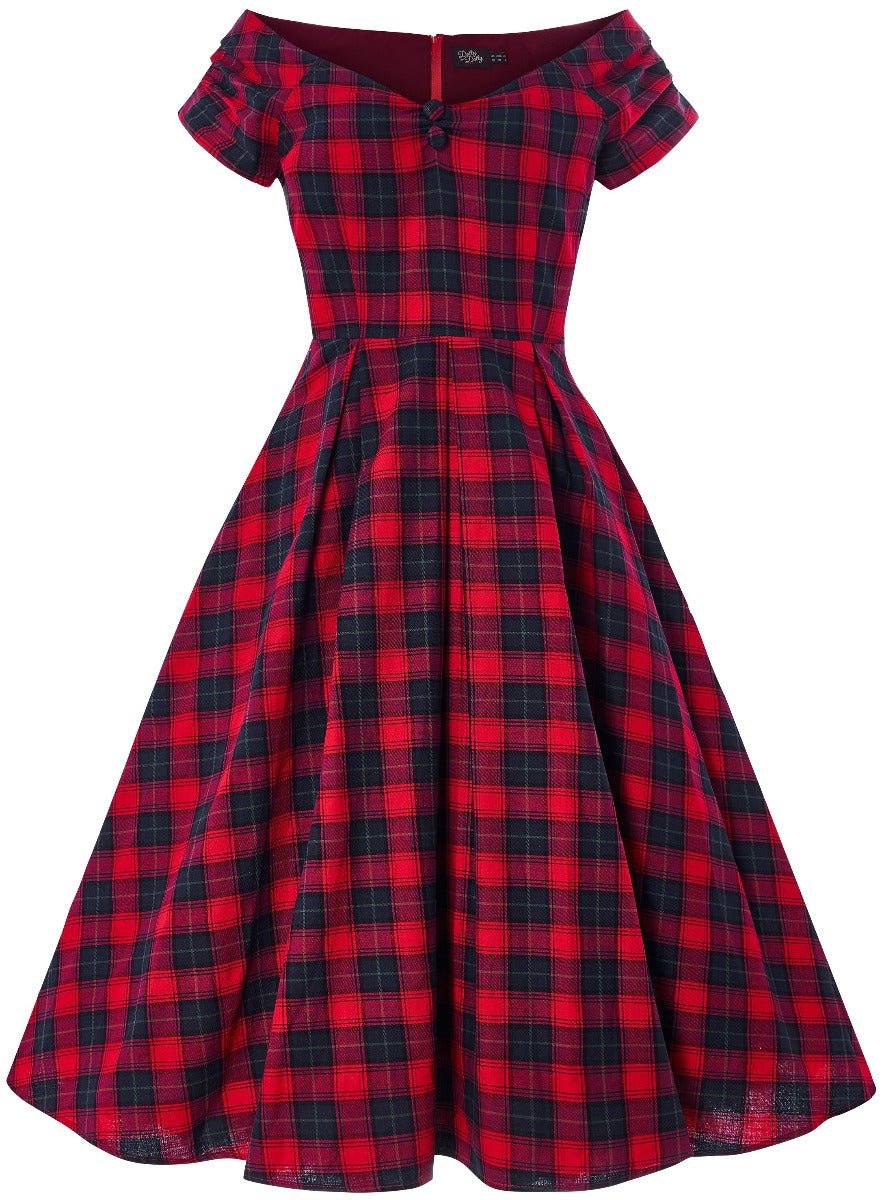Red and blue tartan swing dress with short sleeves