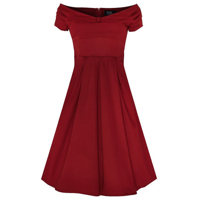 Lily Off Shoulder 50s  Evening Dress in Burgundy Red