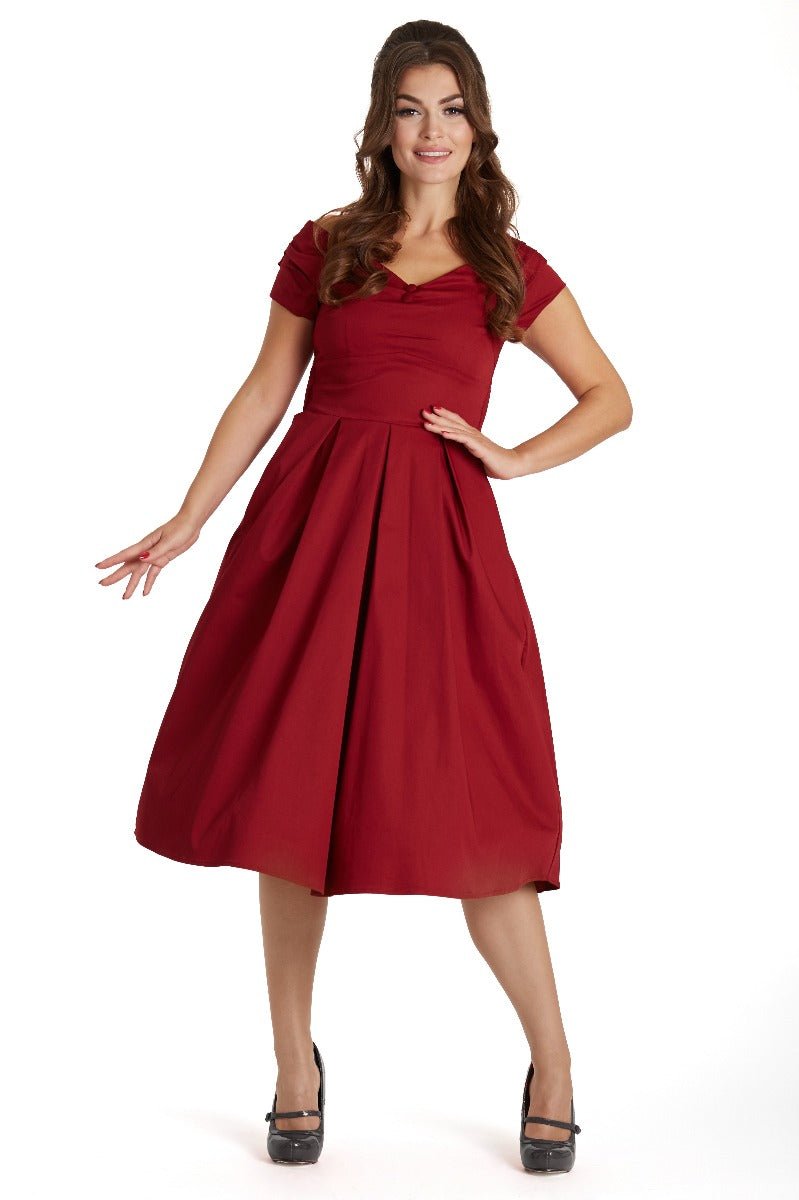 Lily Off Shoulder 50s  Evening Dress in Burgundy Red
