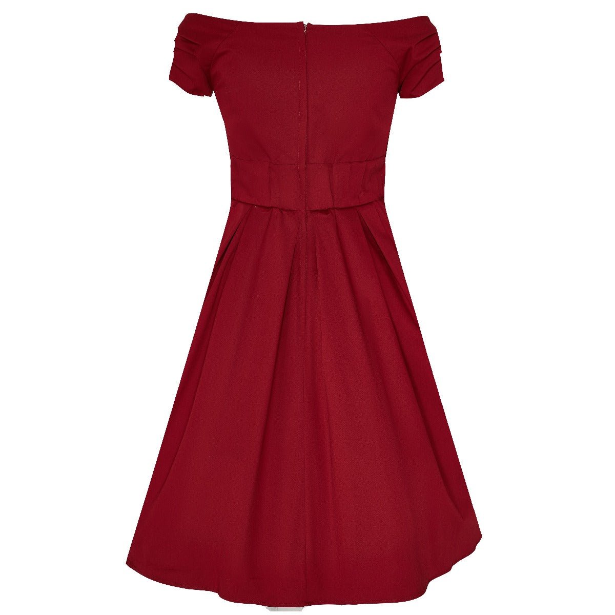 Lily Off Shoulder 50s  Evening Dress in Burgundy Red