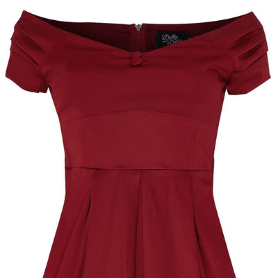 Lily Off Shoulder 50s  Evening Dress in Burgundy Red