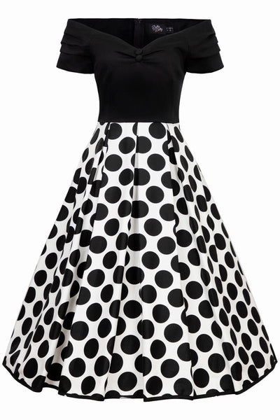 Black and white spot fit and flare dress